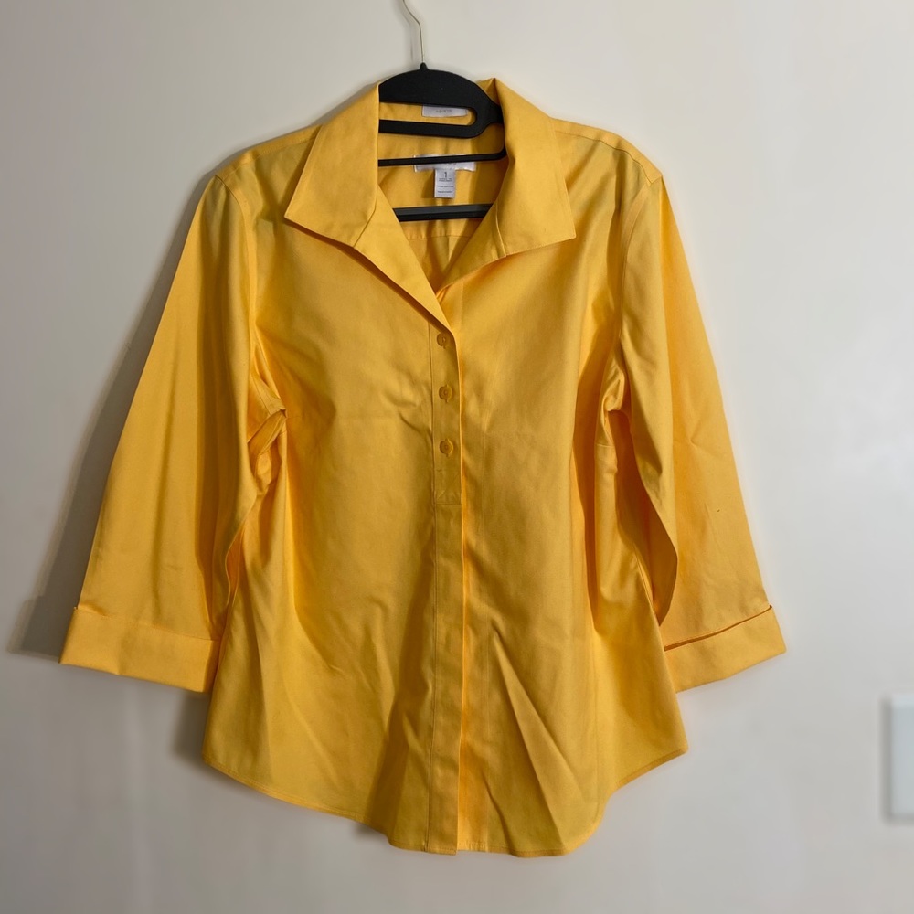 Chico’s Yellow No-Iron Cotton Button Up